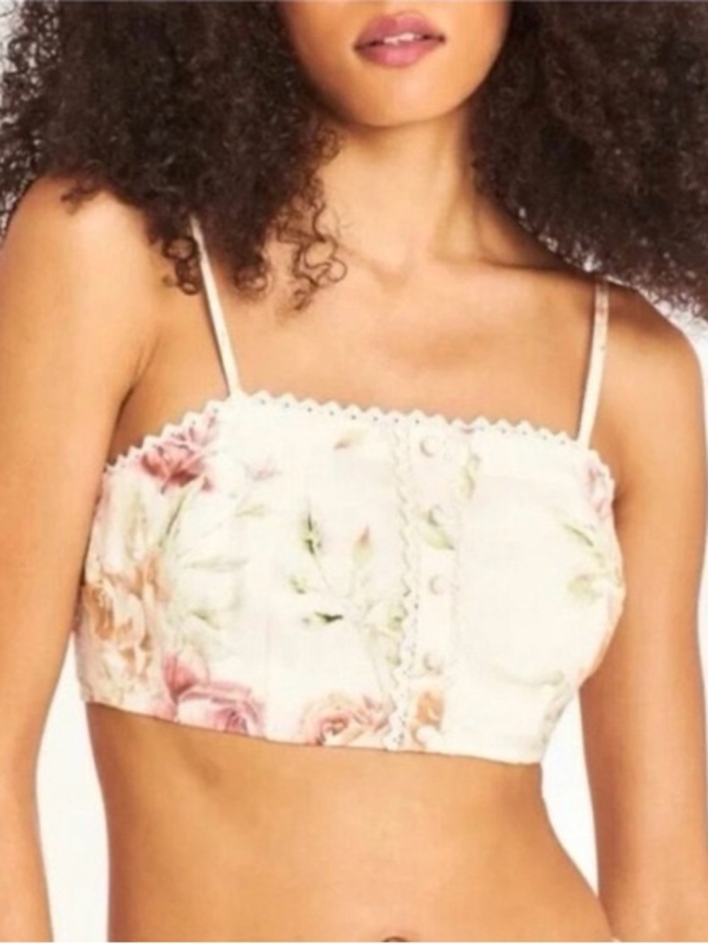 CAROLINE CONSTAS Emmalou Pastel Floral Linen Crop Tank Size Small